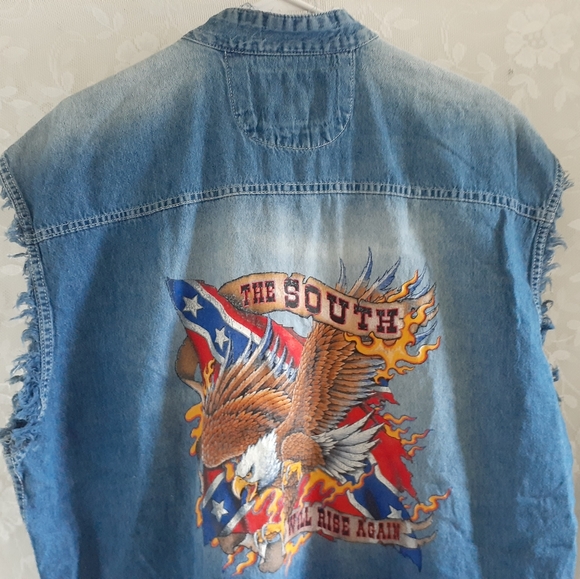 Biker wear 2X plus tank top denim look front pockets graphics on back - Picture 4 of 6